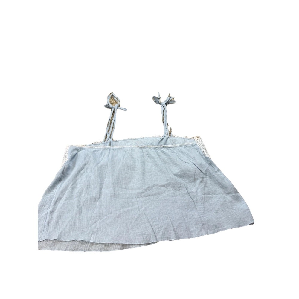 Línea Donatella Baby Blue Top Lace Tie Strap Shoulder Cami Boho Whimsy Prairie - Picture 3 of 9